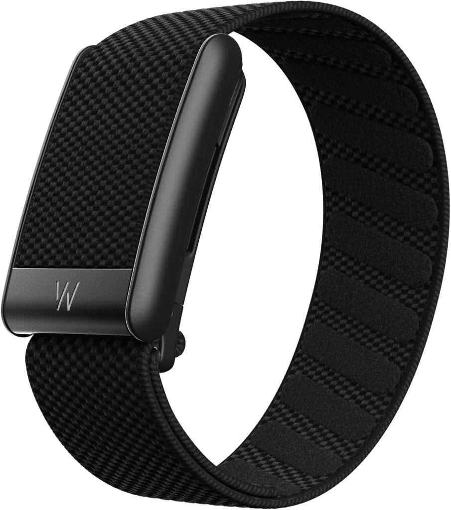 A black woven smartwatch band with a sleek closure and padding on the inner side for comfort.